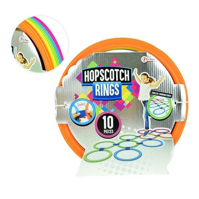 Hinkelspel - Hinkel Ringen 10-delig , 27 cm groot uit kunststof in de kleur ass.. Geschikt vanaf 3+.