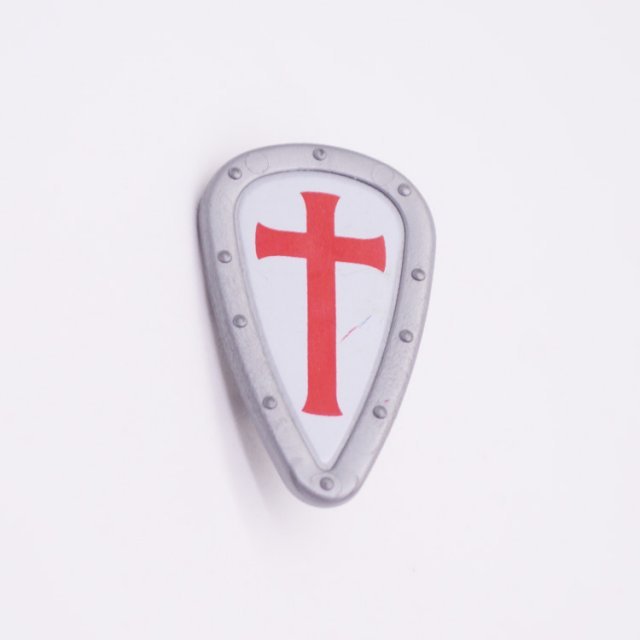 Playmobil 30638982 Schild Druppelvorm Kruisvaarder - Shield Teardrop Cruisader ,  groot uit kunststof in de kleur grijs. Geschikt vanaf 3+.