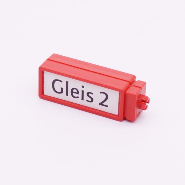 Playmobil 30612420 Bord Treinstation - Gleis 2 - Sign Train Station ,  groot uit kunststof in de kleur rood. Geschikt vanaf 3+.