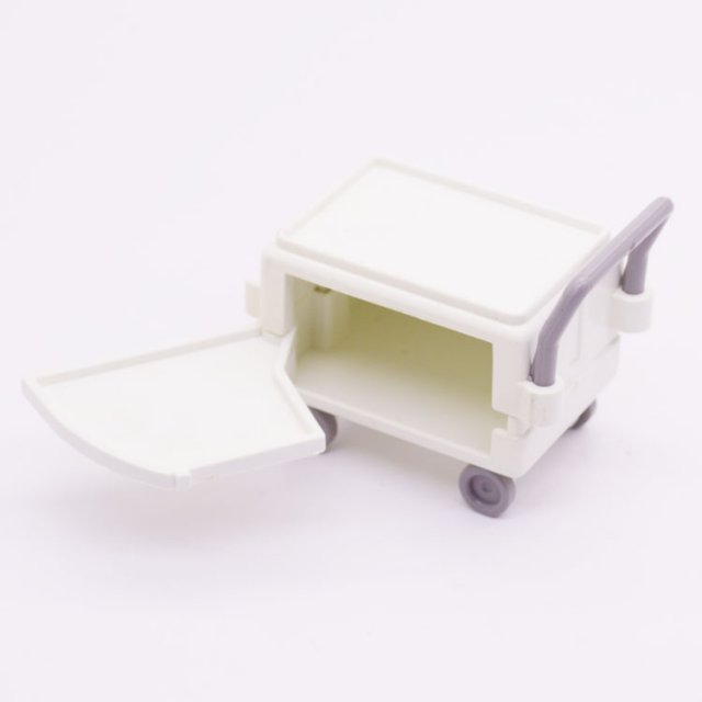 Playmobil 30605510 01 Trolley m Draaiplateau - W - Cart w Swing Out Shelf ,  groot uit kunststof in de kleur wit. Geschikt vanaf 3+.
